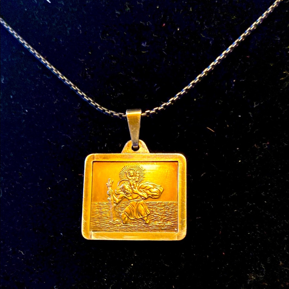 14k Gold and Sterling St Christopher Medal